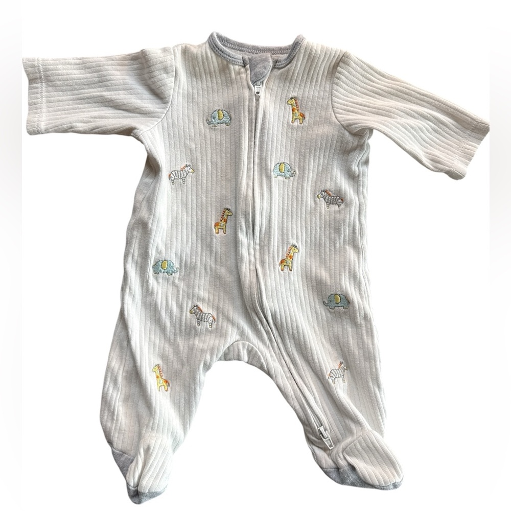 Little Me Cream Ribbed Footed One-Piece with Animal Appliqués‎